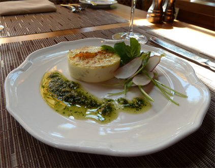 Dungeness Crab Flan with Pumpkin Seed Pesto