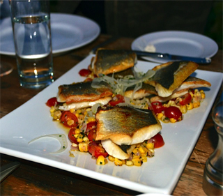 Bronzini with Cherry Tomato and Corn Relish