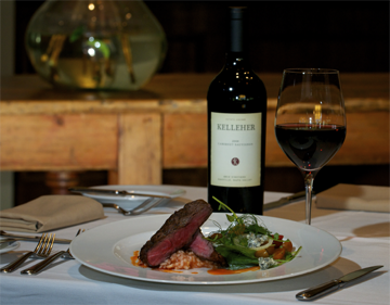 Grilled Flat Iron Steak with tomato risotto, cherry tomato, spring onion & Fourme d’Ambert salad